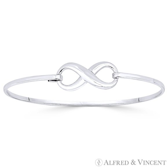 Infinity Symbol / Figure 8 Charm Bangle Bracelet in Solid .925 Sterling Silver - Picture 1 of 1